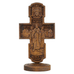 Double-Sided Icon Wood Carving ✝ | Hand-Carved Crucifix & Saints Beechwood Wall Art - Christian gift presentation