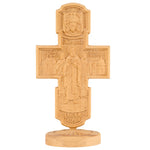 Double-Sided Icon Wood Carving ✝ | Hand-Carved Crucifix & Saints Beechwood Wall Art - side view