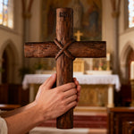 Hand-Carved Beechwood Intertwined Cross of Unity in Christ - design detail