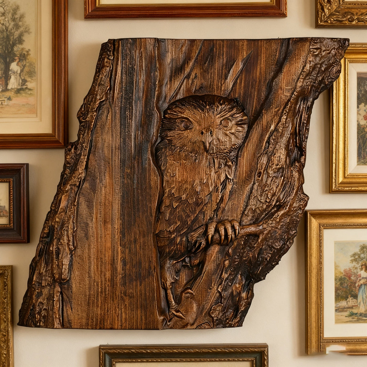Hand-Carved Owl Tree Wood Art: A Christian Symbol of Wisdom & Divine Awareness for Christian home decor and prayer spaces