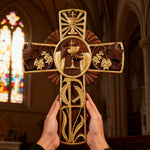 Eucharistic Chalice Wooden Cross: A Christian Symbol of the Last Supper & Redemption - side view