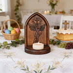 Archangel Michael Hand-Carved Beech Wood Candle Holder: A Sanctuary of Faith - Christian gift presentation