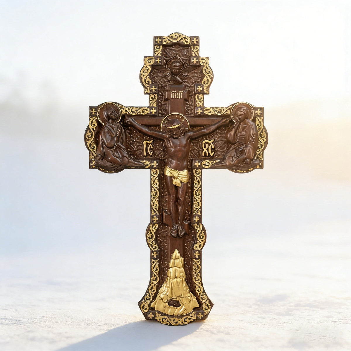 A Sacred Presence for Your Home: Hand-Carved Orthodox Cross - size and finish detail