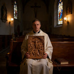 Handcarved Beechwood Crucifix Relief — Let His Sacrifice Settle Into Your Days - design detail