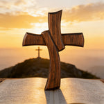 Minimalist Twist Wooden Hand Carved Cross for Wall Decor, Religious Gift Cross - design detail