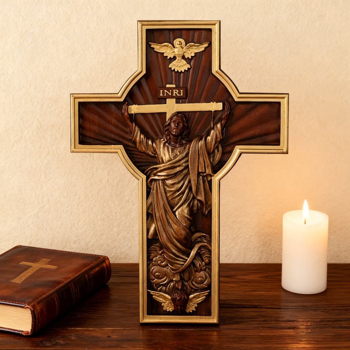 INRI Jesus Ascension Wooden Cross: A Christian Symbol of Victory & Hope - craftsmanship detail