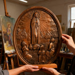 Our Lady of Fatima Wood Carving Decoration - Virgin Wall Pendant - design detail