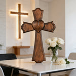 Eternal Heart Hand-Carved Wood Cross: Faith Woven with Love for Christian home decor and prayer spaces