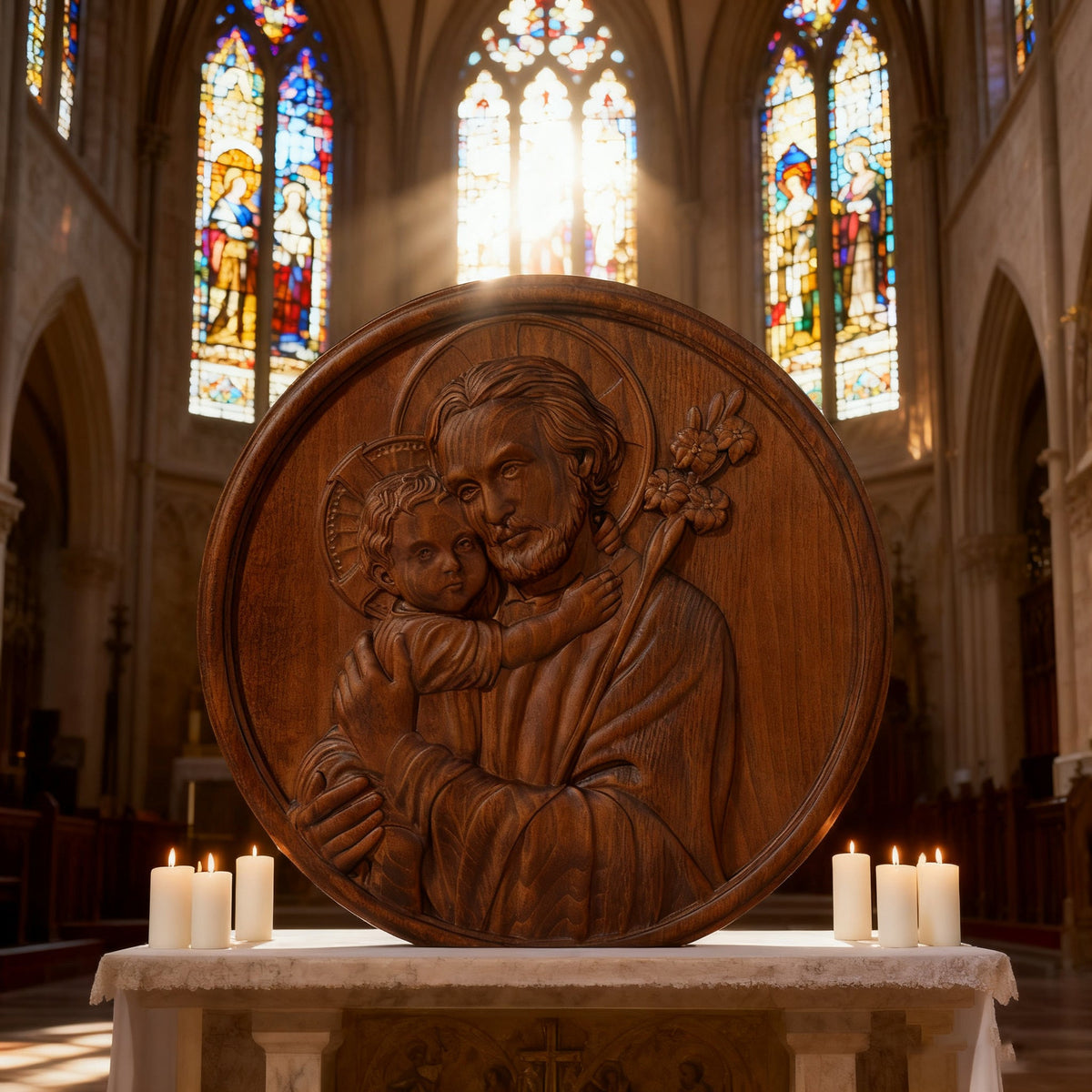 Joseph and Baby Jesus wood carving plaque - Father‘s day gift for Christian home decor and prayer spaces