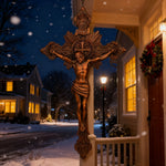Wood Carving of Jesus Cross with St. Benedict's Exorcism - product view