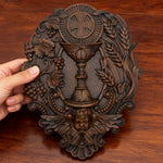 First Communion Christian Wood Carving - Sacrament of the Holy Eucharist Plaque - product view