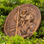 St.Christopher Christian Wood Carving Plaque/The patron saint of travelers - size and finish detail