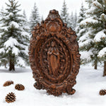 Hand-Carved Our Lady of Grace Wooden Icon: A Christian Symbol of Mary’s Devotion - size and finish detail
