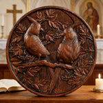 Red Cardinal Couple Hand-Carved Wood Figurine: A Symbol of Hope & Spiritual Connection - design detail