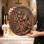 St.Christopher Christian Wood Carving Plaque/The patron saint of travelers - product view