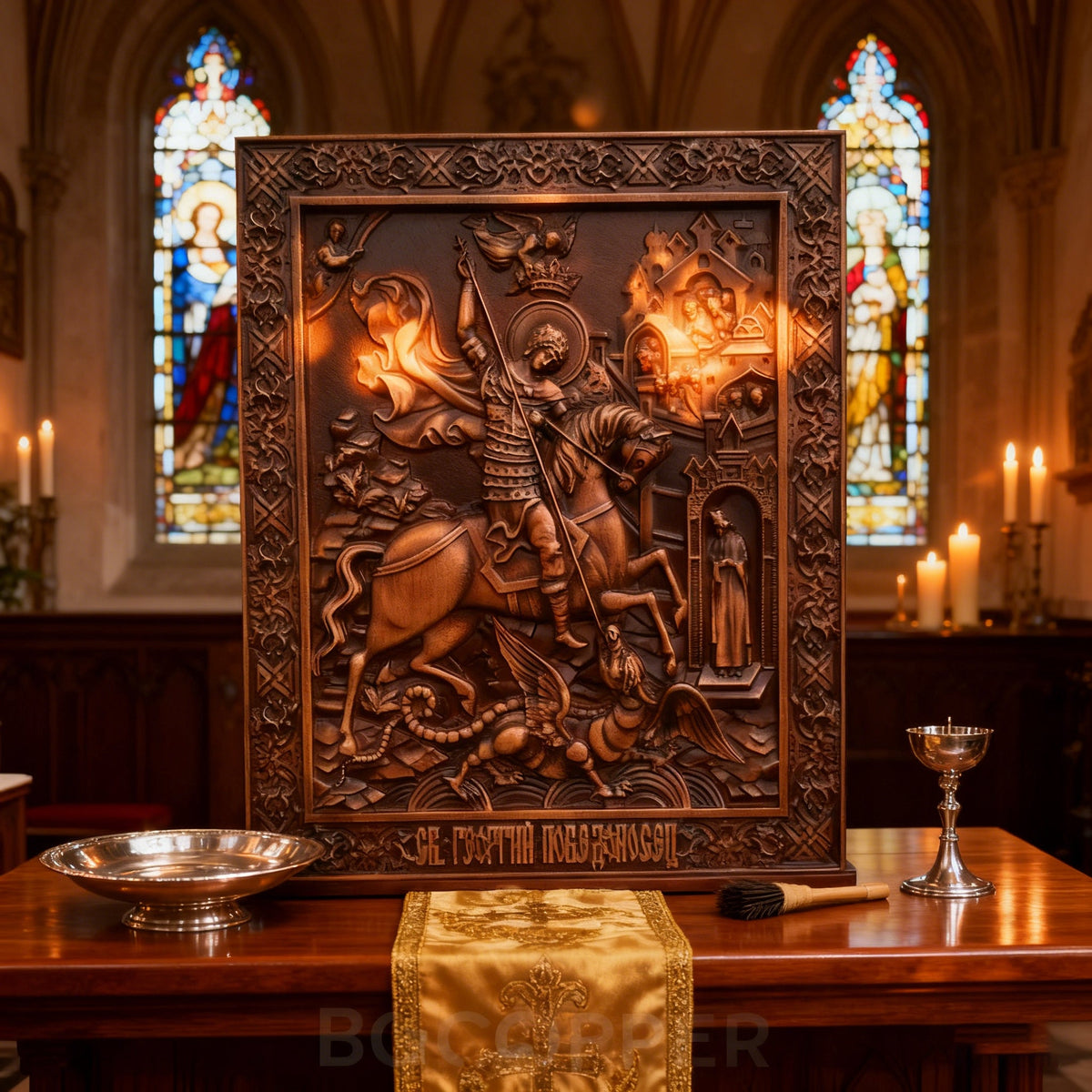 St. George the Victorious Hand-Carved Wood Icon – A Symbol of Courage & Faith for Christian home decor and prayer spaces