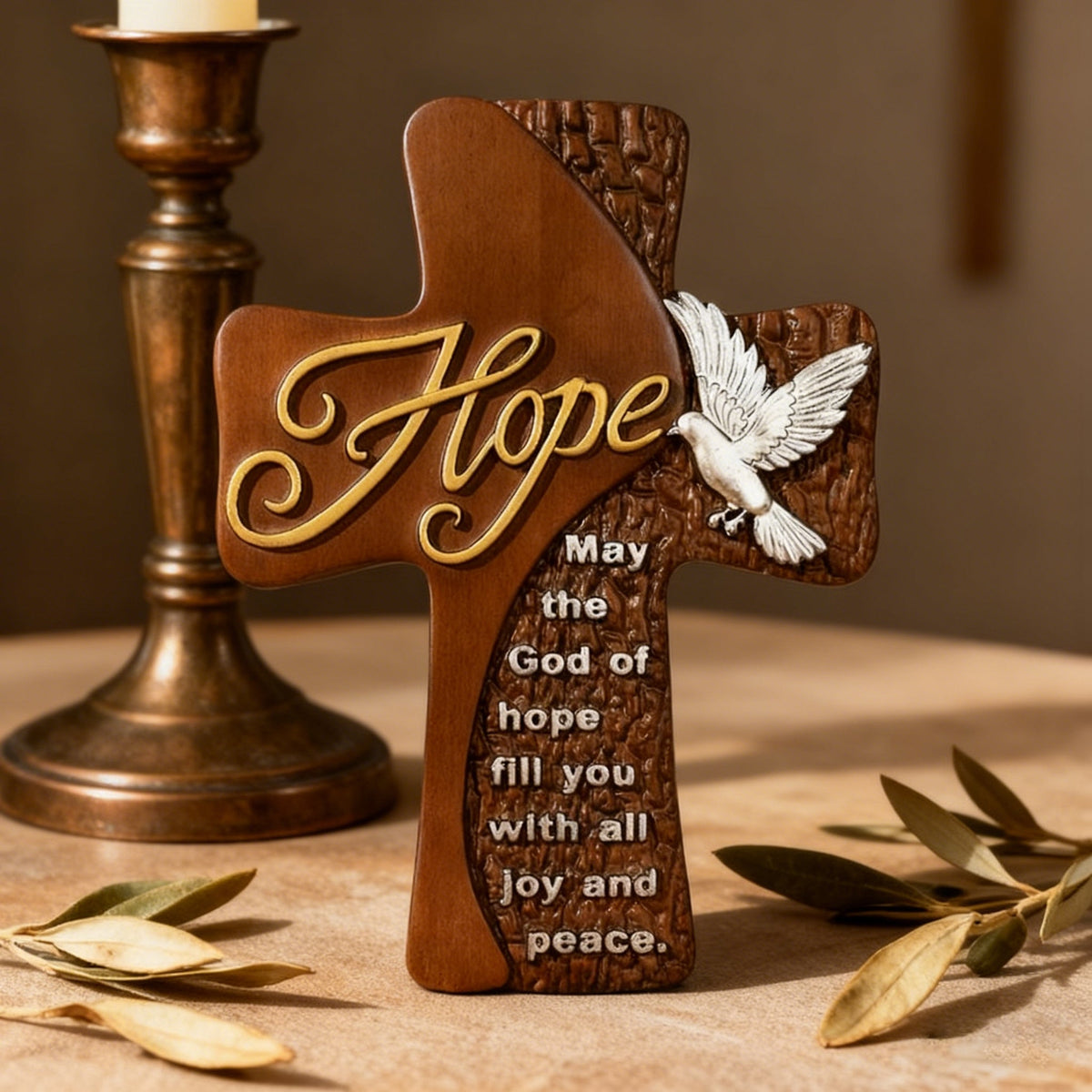 Ornate "Love" "Faith" "Hope" Wooden Cross, Solid Wood Cross - design detail