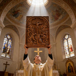 Handcarved Beechwood Crucifix Relief — Let His Sacrifice Settle Into Your Days - product view