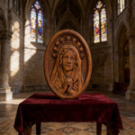 Our Lady in Tears and Prayer with a Nine-Star Halo — Hand-Carved Beechwood Statue - product view