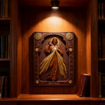 The Sacred Heart and Divine Mercy Jesus Christ Wood Wall Plaque - design detail