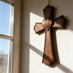 Eternal Heart Hand-Carved Wood Cross: Faith Woven with Love - design detail