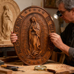 Vintage Colorful Our Lady of Guadalupe Wood Carving 🎨🪵 - Patron Saint of the Americas & Unborn Childre - design detail