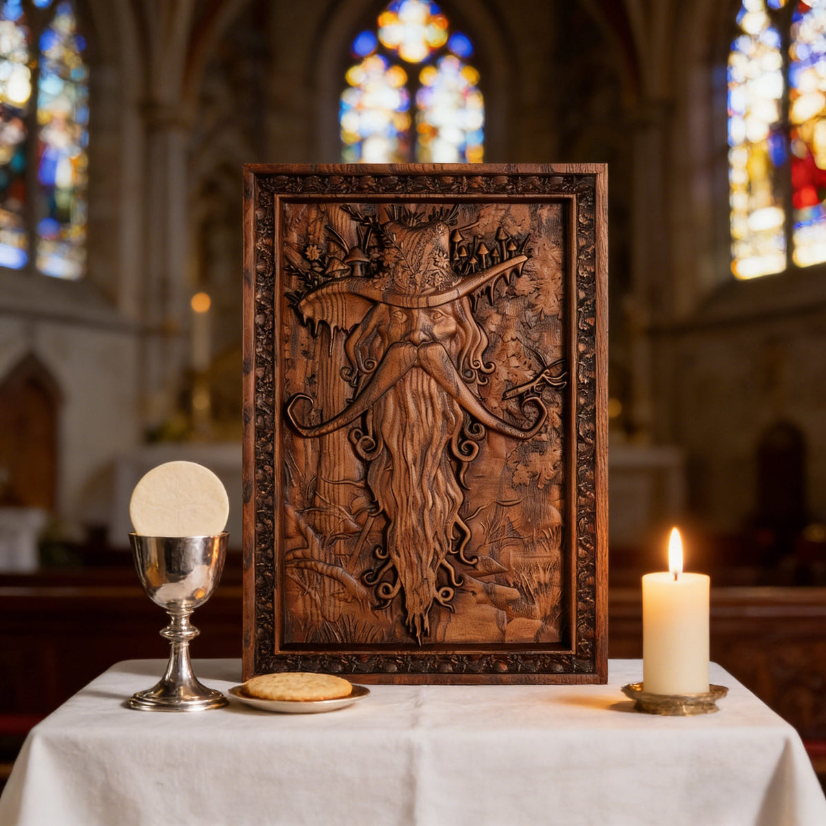 Natural Ash Wood Magician Carved Art: Whimsy Woven in Warm Wood - design detail