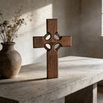 Irish Celtic Cross Wooden Hand Carved Cross for Wall Decor, Religious Gift Cross - Christian gift presentation