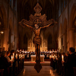 Wood Carving of Jesus Cross with St. Benedict's Exorcism - product view