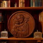 Joseph and Baby Jesus wood carving plaque - Father‘s day gift - Christian gift presentation