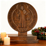 St. Benedict Double-Sided Wooden Desk Plaque: A Christian Symbol of Protection & Faith - Christian gift presentation