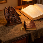 Hand-Carved Holy Family & Guardian Angel Solid Wood Statue: A Faith Artwork Anchoring Divine Blessings f - craftsmanship detail