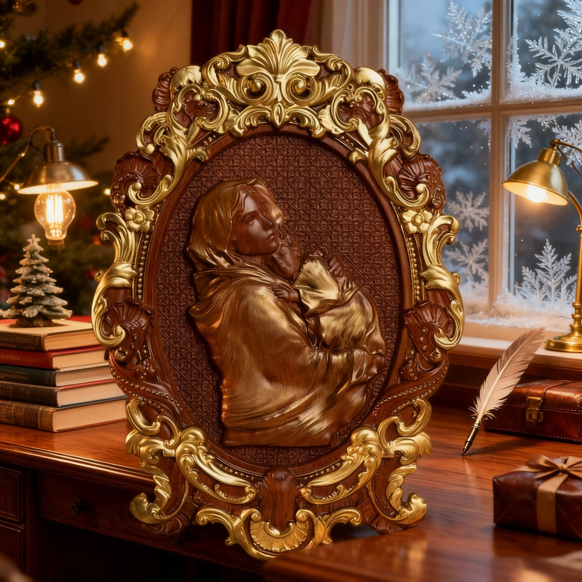 Our Lady & Child Wooden Plaque: A Christian Symbol of Mary’s Love & Christ’s Humble Birth for Christian home display and prayer spaces