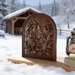 Natural Beech Nativity Scene Wood Carving Plaque: The Heart of Christmas in Handcrafted Wood - product view