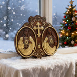 Sacred Hearts of Jesus & Mary Beechwood Plaque – Hand-Carved Devotional Art for Home Prayer - design detail
