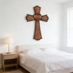 Eternal Heart Hand-Carved Wood Cross: Faith Woven with Love - design detail