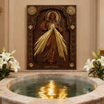 The Sacred Heart and Divine Mercy Jesus Christ Wood Wall Plaque - craftsmanship detail