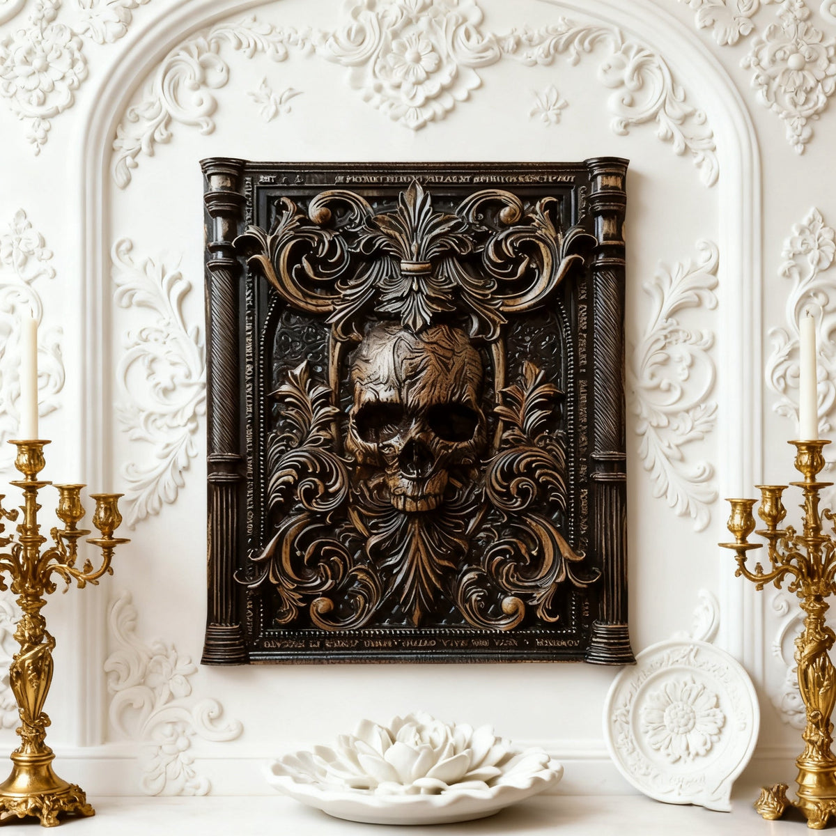 Ornate Skull Carved Wood Wall Art: Timeless Baroque-Inspired Decor wooden home decor product image