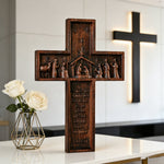 Nativity Scene Crucifix Wooden Wall Decoration - design detail