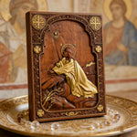 Jesus in Gethsemane Hand-Carved Wood Wall Art: The Weight of His Humble Sorrow - side view
