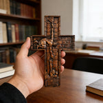 Christ Still Reaches Down – Hand-Carved Beechwood Savior Cross - gift presentation