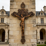 Wood Carving of Jesus Cross with St. Benedict's Exorcism for Christian home decor and prayer spaces