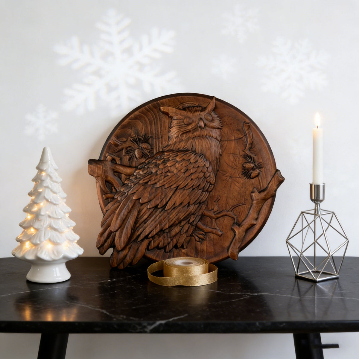 Owl Hand-Carved Beechwood Wall Art for Christian home decor and prayer spaces