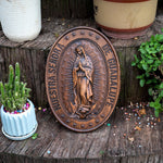 Retro Color Our Lady of Guadalupe Wood Carving -The patron saint of Mexico, America and unborn children - mokarve