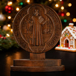 St. Benedict Double-Sided Wooden Desk Plaque: A Christian Symbol of Protection & Faith - size and finish detail