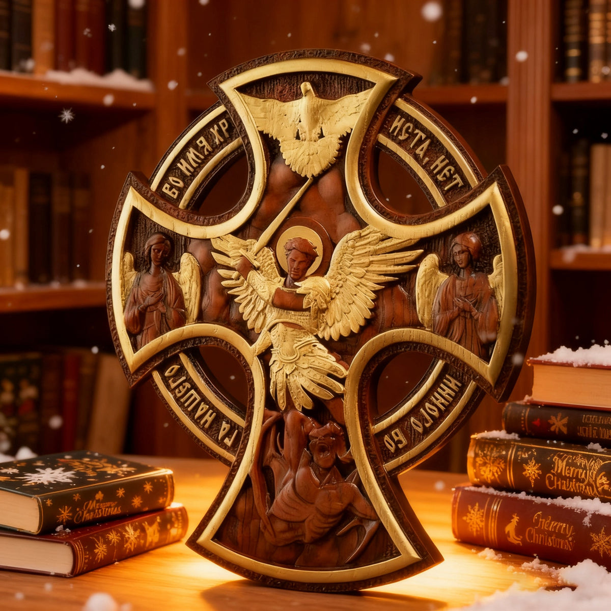 Orthodox Archangel Michael Wooden Sculpture - Gives Us Strength and Courage to Move Forward - design detail