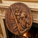 St.Christopher Christian Wood Carving Plaque/The patron saint of travelers - craftsmanship detail