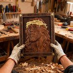 ✝ Hand-Carved Jesus Thorn Crown Wood Art: A Christian Symbol of Redemption & Grace - size and finish detail