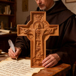 mokarve Ascension of Jesus wood carving cross - design detail