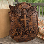 God Bless America Eagle Cross Wood Plaque - craftsmanship detail